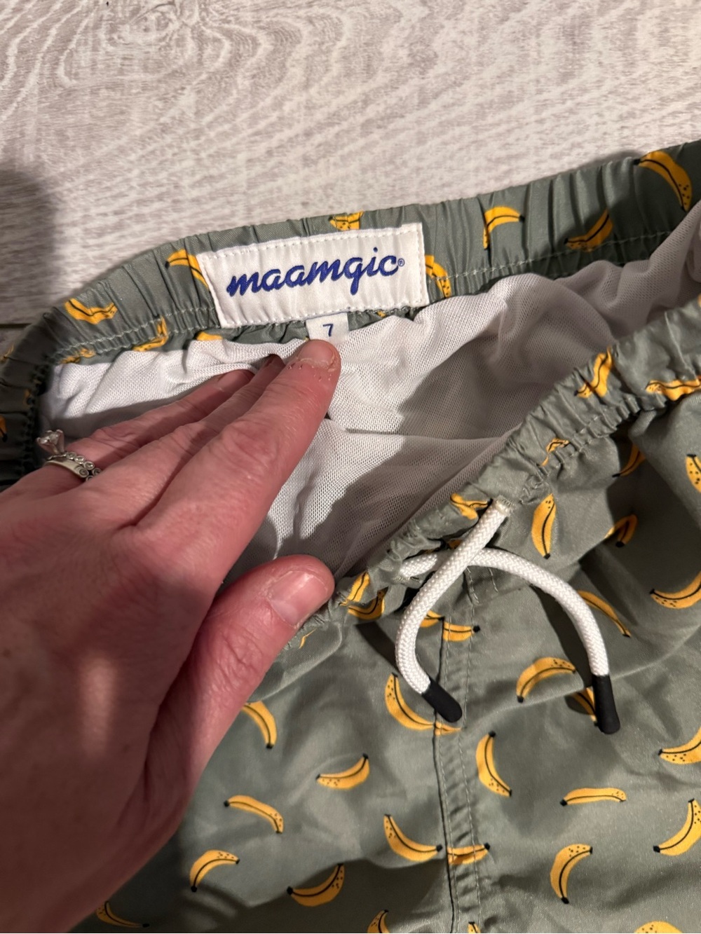 Maamgic Boys Size 7 Banana Print Swim Trunks Green Drawstring Mesh Lined